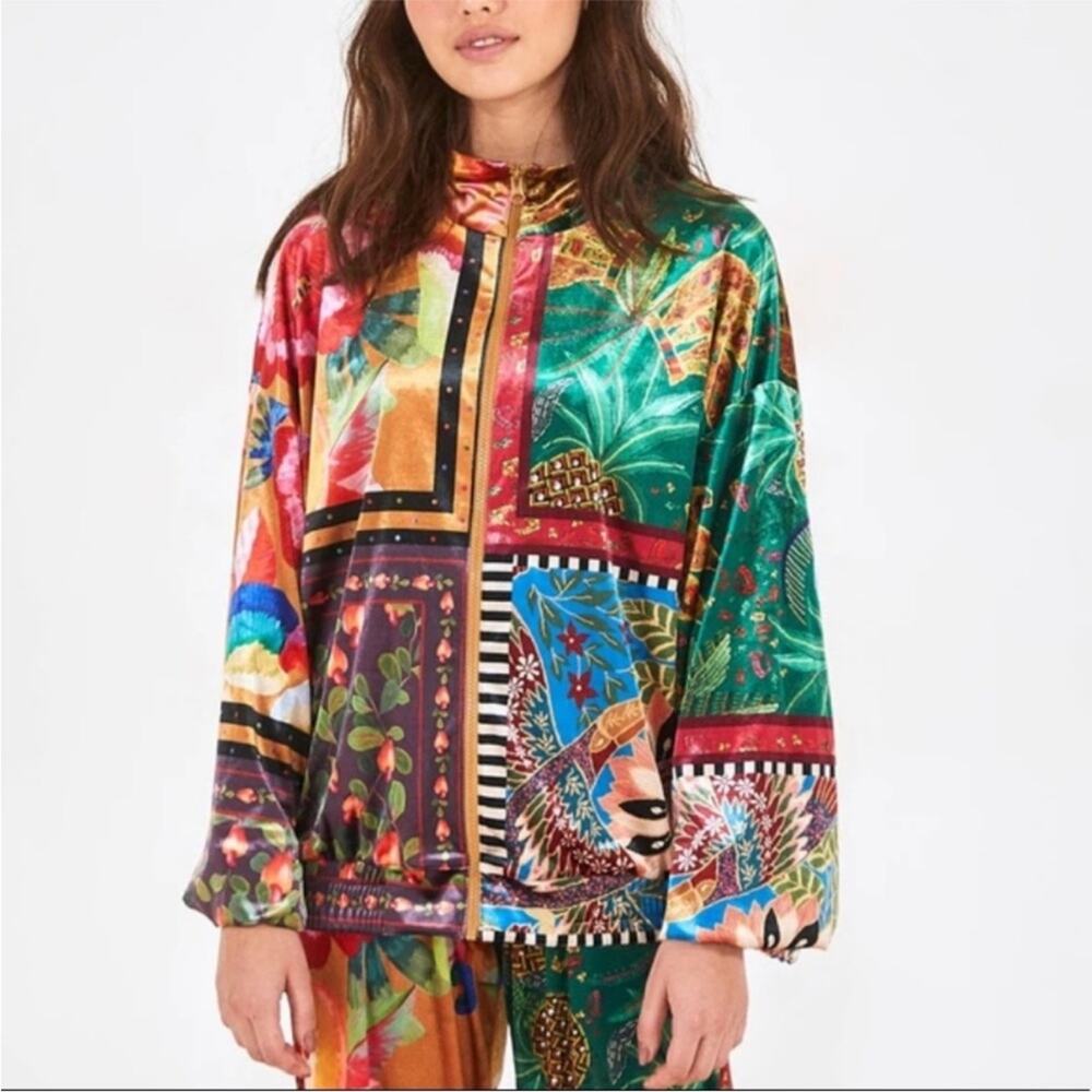 Farm Rio Mixed Scarves Velvet Jacket